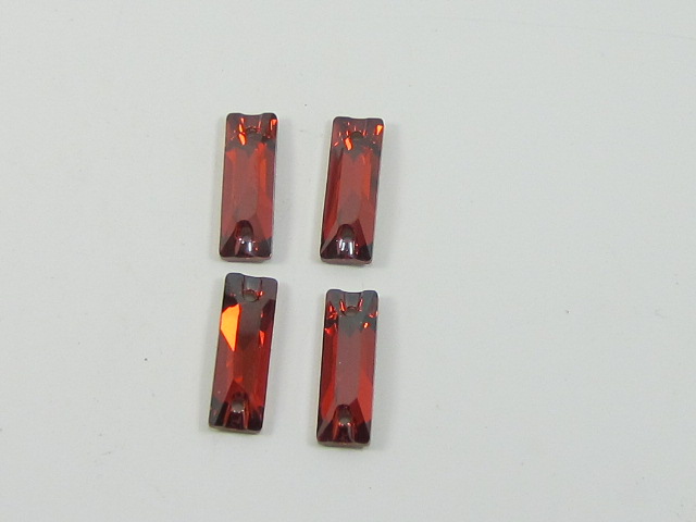 4pcs. BAGUETTE 18X6mm RED MAGMA SEW ON FLATBACK European Rhinestones